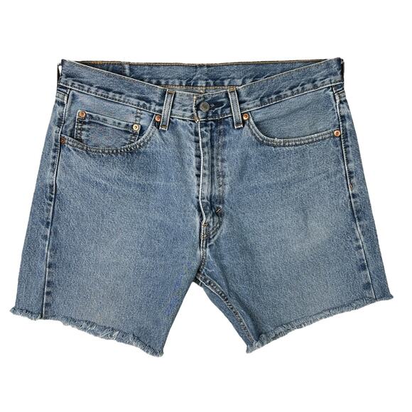 Levi’s Cut Off Bermuda Jean Shorts 505 Denim High Waisted Frayed W35 10/12 - Picture 1 of 5